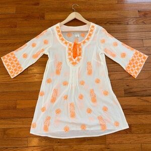 Trina Turk XS Bright Orange and White Swim Cover Up With Tassels.